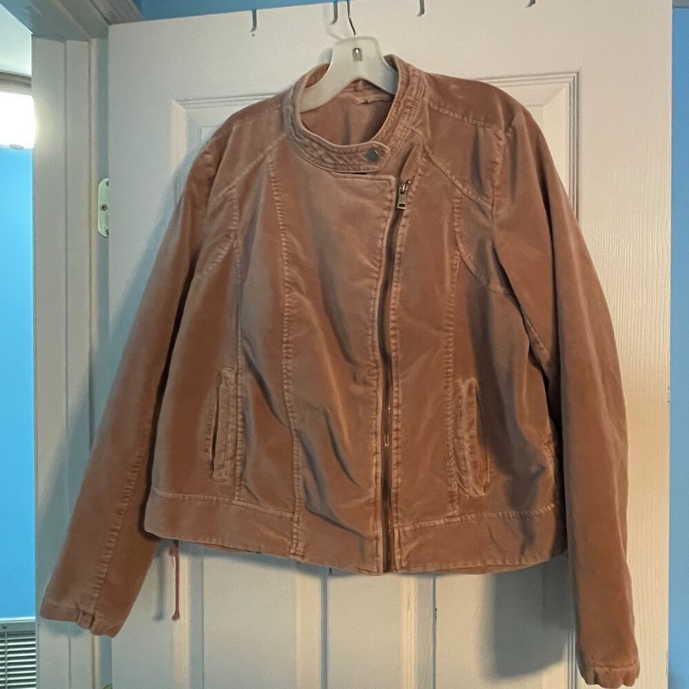 Pink "Velveteen" Feel Cropped Moto Jacket